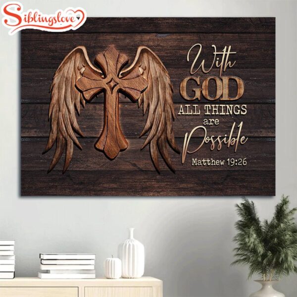 Memorial Angel Wings Unique Cross Memorial Gift For Family Members With God All Things Are Possible Canvas Wall Art