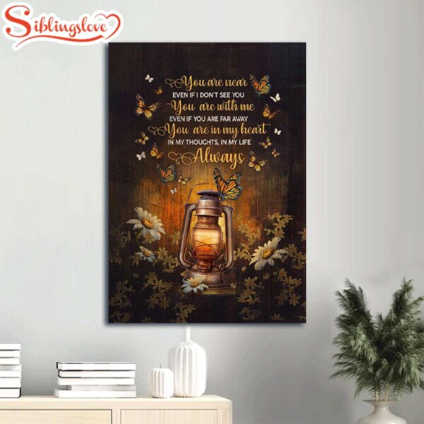 Memorial Antique Lantern Night Orange Butterfly Memorial Gift For Family Members You Are In My Heart Canvas Wall Art