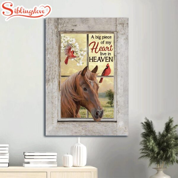 Memorial Horse Red Cardinal Jasmine Heaven Gift For Members Family A Big Piece Of My Heart Live In Heaven Canvas Wall Art