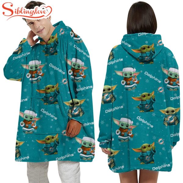 Miami Dolphins Baby Yoda Huggle Blanket Hoodie