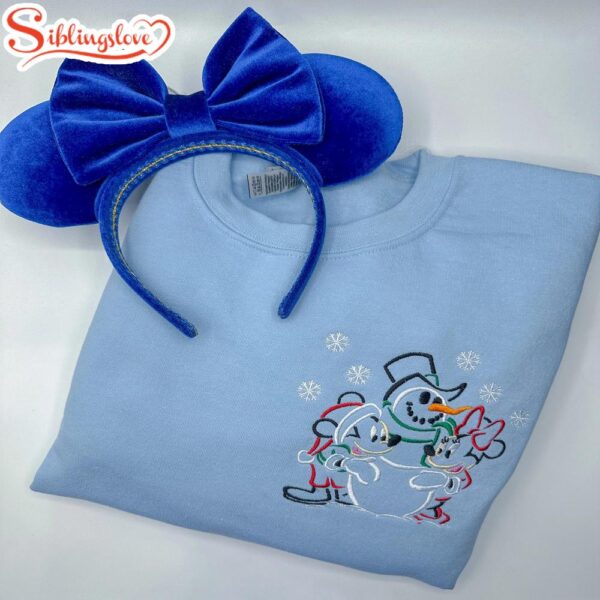 Mickey and Minnie Build a Snowman Embroidered Sweatshirt