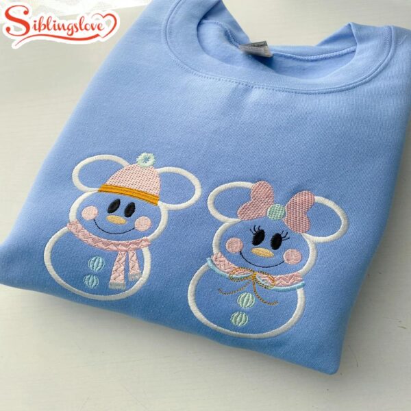 Mickey and Minnie Snowman Embroidered Sweatshirt