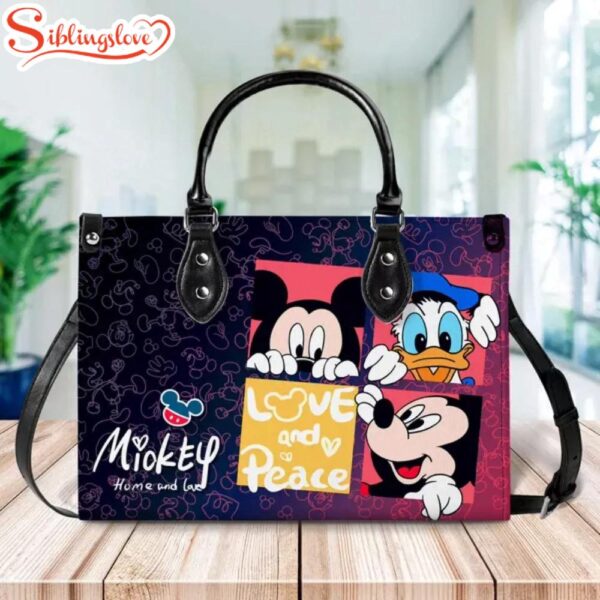 Mickey Mouse And Friends love Peace Leather Handbag