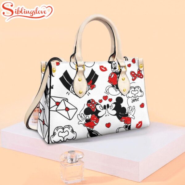 Mickey Mouse And Minnie Mouse Leather  Handbag