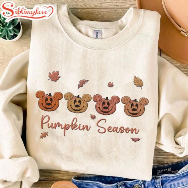 Mickey Mouse Head Pumpkin Season Embroidered Sweatshirt