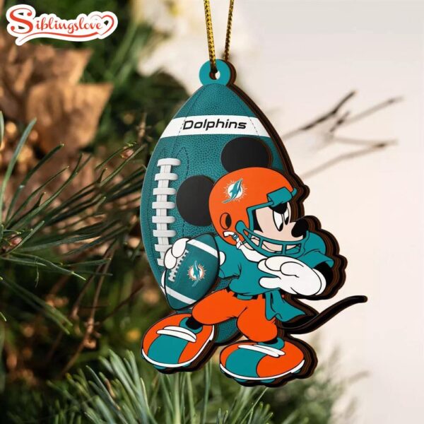 Mickey Mouse Miami Football Team Dolphins Flat Christmas Ornament