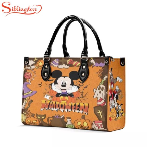 Mickey Mouse Pumpkin Happy Halloween Leather Handbag