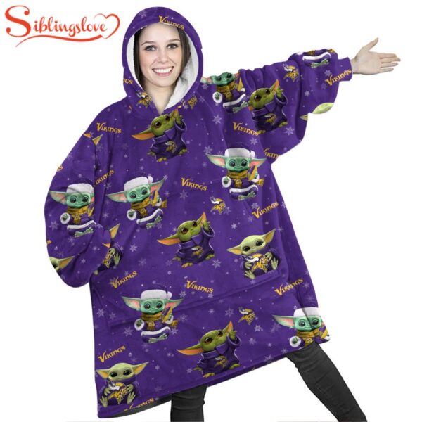 Minnesota Vikings Baby Yoda Huggle Blanket Hoodie