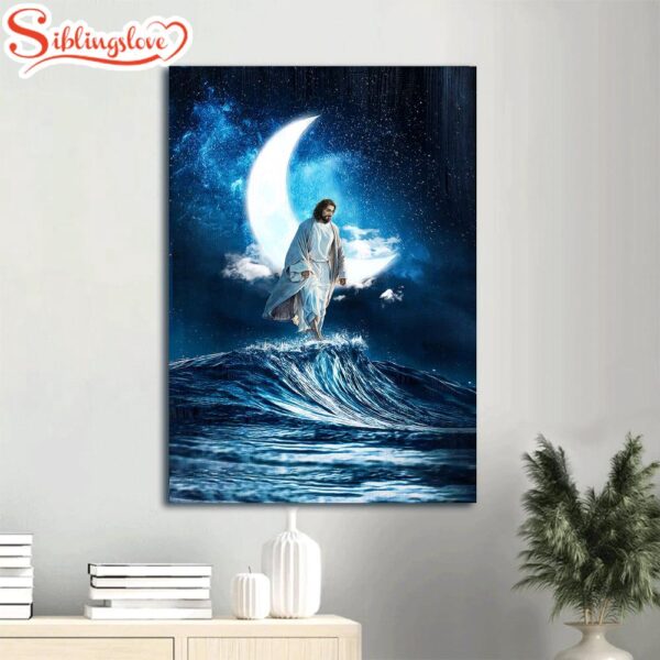 Moon Night Sky Jesus Walks On Water Canvas Wall Art