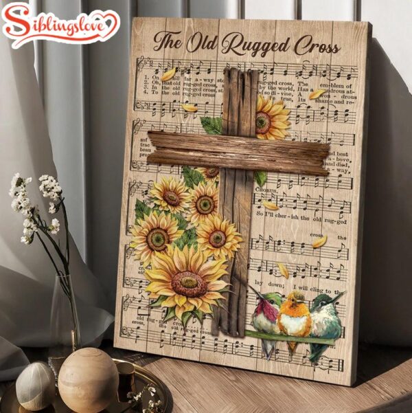 Music Sheet Colorful Hummingbird Sunflower The Old Rugged Cross Canvas Wall Art