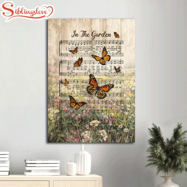 Music Sheet Orange Butterfly Brilliant Flower In The Garden Canvas Wall Art