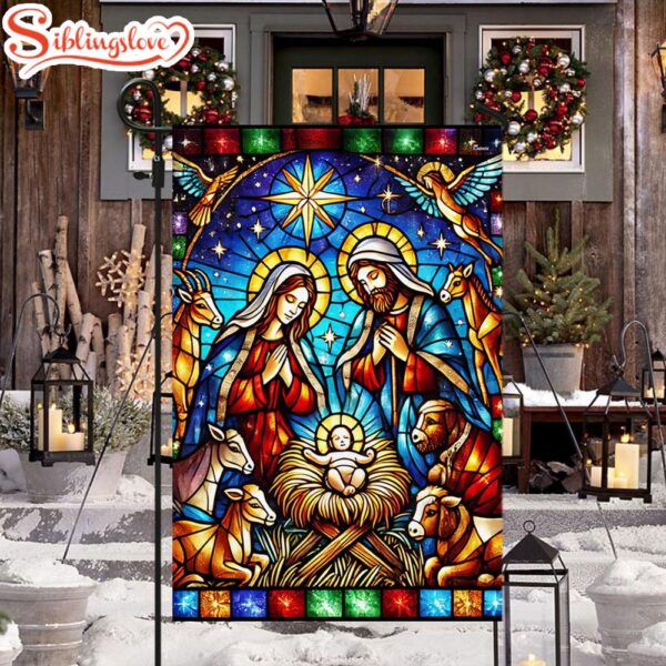 Nativity Of Jesus Stained Glass Christmas Garden House Flag Gift For God Lovers