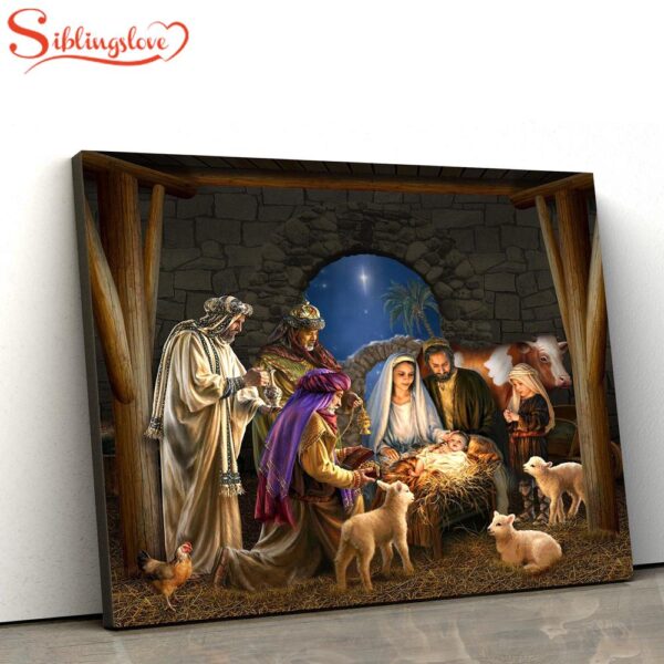 Nativity Scene Painting Jesus Jesus Canvas Wall Art