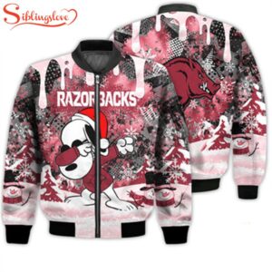 NCAA Arkansas Razorbacks Snoopy Football Merry Christmas Bomber Jacket For Fans