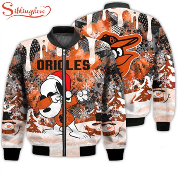 NCAA Baltimore Orioles Snoopy Football Merry Christmas Bomber Jacket For Fans