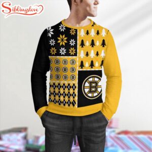 NCAA Boston Bruins Christmas Pine Trees Pattern 3D Sweater For Fans