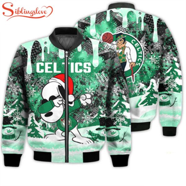 NCAA Boston Celtics Snoopy Football Merry Christmas Bomber Jacket For Fans