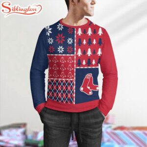 NCAA Boston Red Sox Christmas Pine Trees Pattern 3D Sweater For Fans