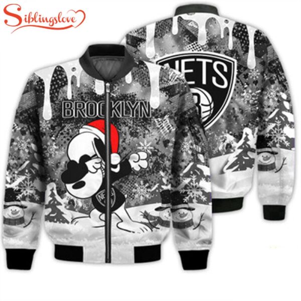 NCAA Brooklyn Nets Snoopy Football Merry Christmas Bomber Jacket For Fans