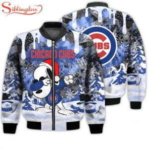 NCAA Chicago Cubs Snoopy Football Merry Christmas Bomber Jacket For Fans