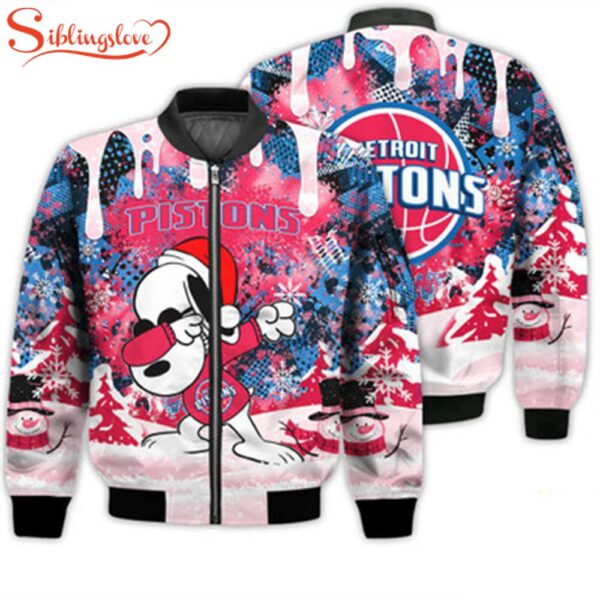 NCAA Detroit Pistons Snoopy Football Merry Christmas Bomber Jacket For Fans