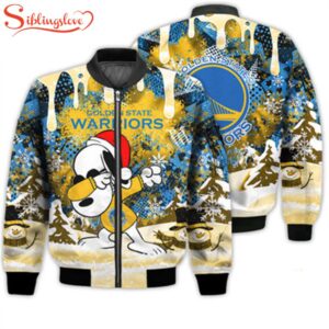 NCAA Golden State Warriors Snoopy Football Merry Christmas Bomber Jacket For Fans