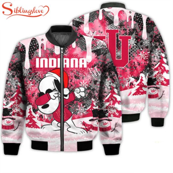 NCAA Indiana Hoosiers Snoopy Football Merry Christmas Bomber Jacket For Fans