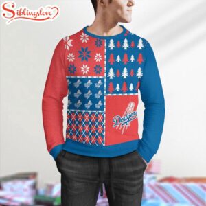 NCAA Los Angeles Dodgers Christmas Pine Trees Pattern 3D Sweater For Fans