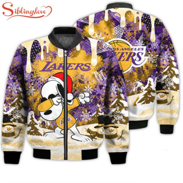 NCAA Los Angeles Lakers Snoopy Football Merry Christmas Bomber Jacket For Fans