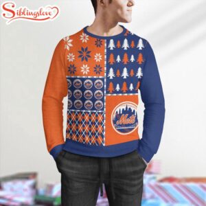 NCAA New York Mets Christmas Pine Trees Pattern 3D Sweater For Fans