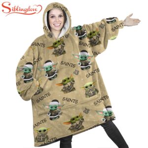 New Orleans Saints Baby Yoda Huggle Blanket Hoodie