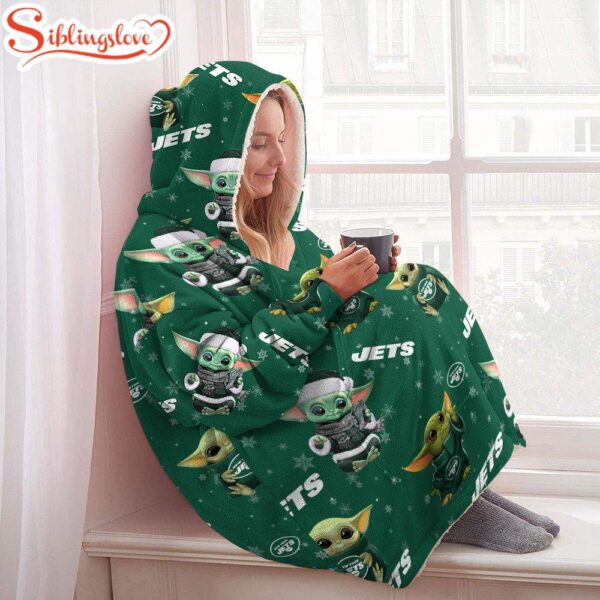 New York Jets Baby Yoda Huggle Blanket Hoodie