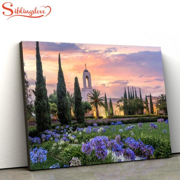 Newport Beach Temple Flower Pathway Canvas Wall Art Jesus Christ Picture Canvas