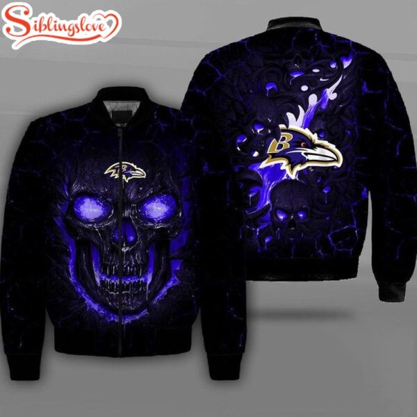 NFL Baltimore Ravens Lava Skull All Over Print Bomber Jacket