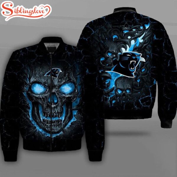 NFL Carolina Panthers Lava Skull All Over Print Bomber Jacket