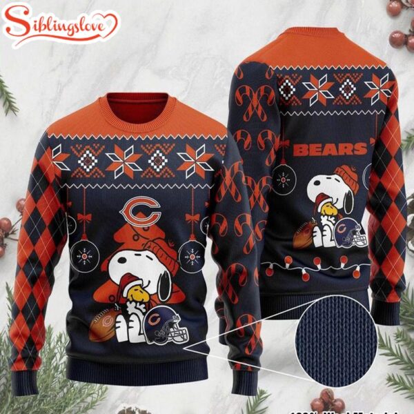 NFL Chicago Bears Funny Charlie Brown Peanuts Snoopy and Woodstock Ugly Christmas Sweater