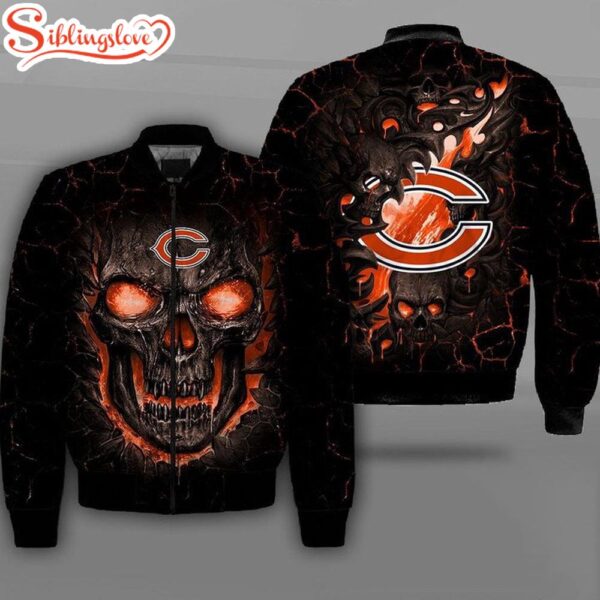 NFL Chicago Bears Lava Skull All Over Print Bomber Jacket