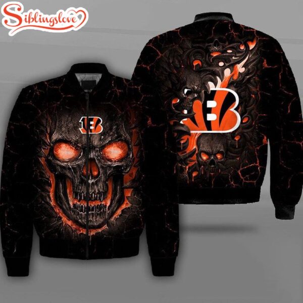 NFL Cincinnati Bengals Lava Skull All Over Print Bomber Jacket