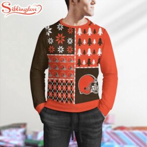 NFL Cleveland Browns Christmas Pine Trees Pattern 3D Sweater For Fans