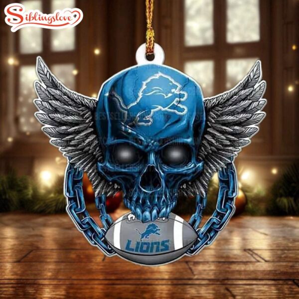 NFL Detroit Lions Football Skull Christmas Ornament Hanging Decor