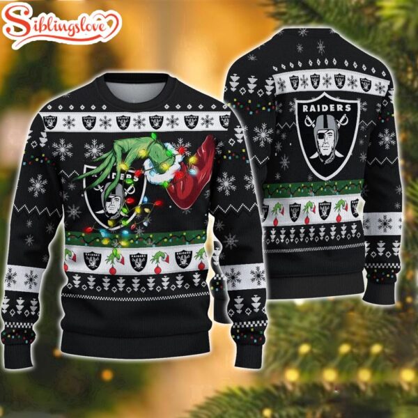 NFL Las Vegas Raiders Special Grinch’s Hand Football Christmas Ugly Sweater