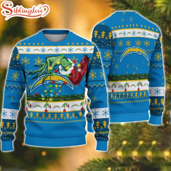 NFL Los Angeles Chargers Special Grinch’s Hand Football Christmas Ugly Sweater