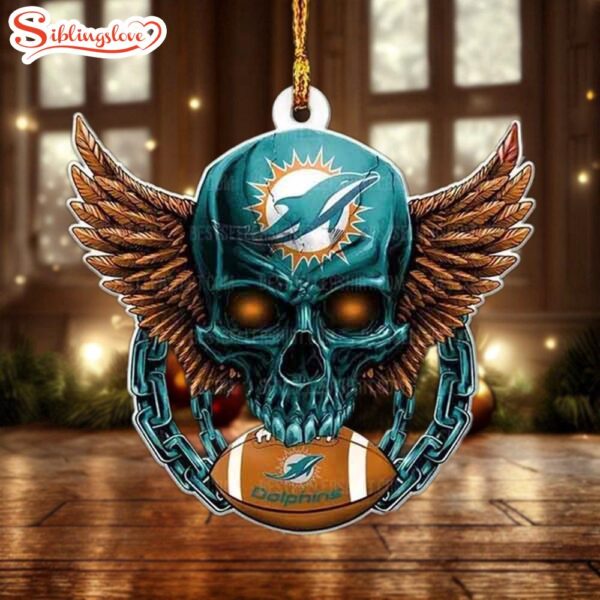 NFL Miami Dolphins Football Skull Christmas Ornament Hanging Decor