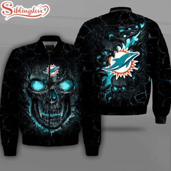 NFL Miami Dolphins Lava Skull All Over Print Bomber Jacket