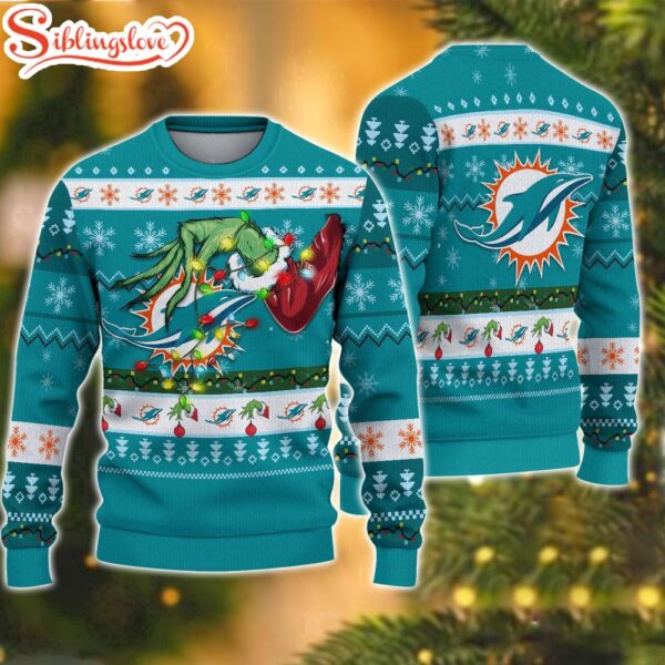 NFL Miami Dolphins Special Grinch’s Hand Football Christmas Ugly Sweater