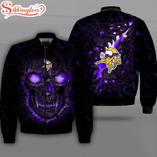 NFL Minnesota Vikings Lava Skull All Over Print Bomber Jacket