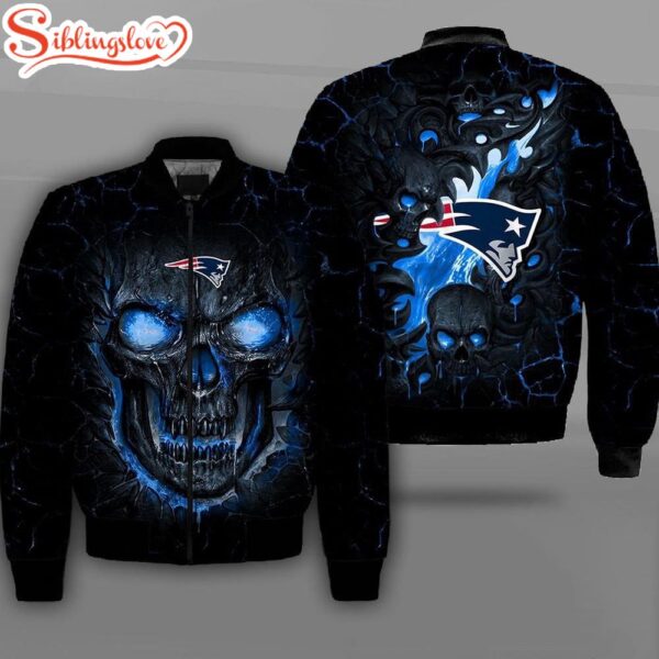 NFL New England Patriots Lava Skull All Over Print Bomber Jacket