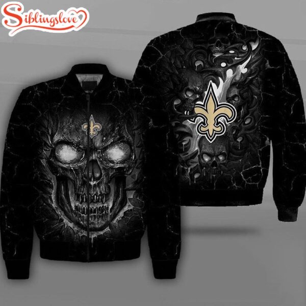 NFL New Orleans Saints Lava Skull All Over Print Bomber Jacket