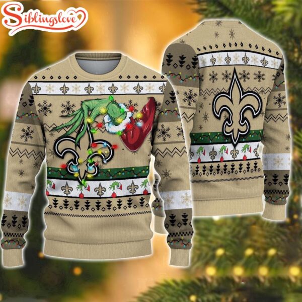 NFL New Orleans Saints Special Grinch’s Hand Football Christmas Ugly Sweater