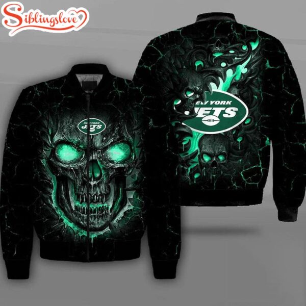 NFL New York Jets Lava Skull All Over Print Bomber Jacket